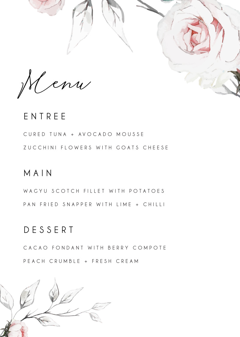 Florescence - Wedding Menu