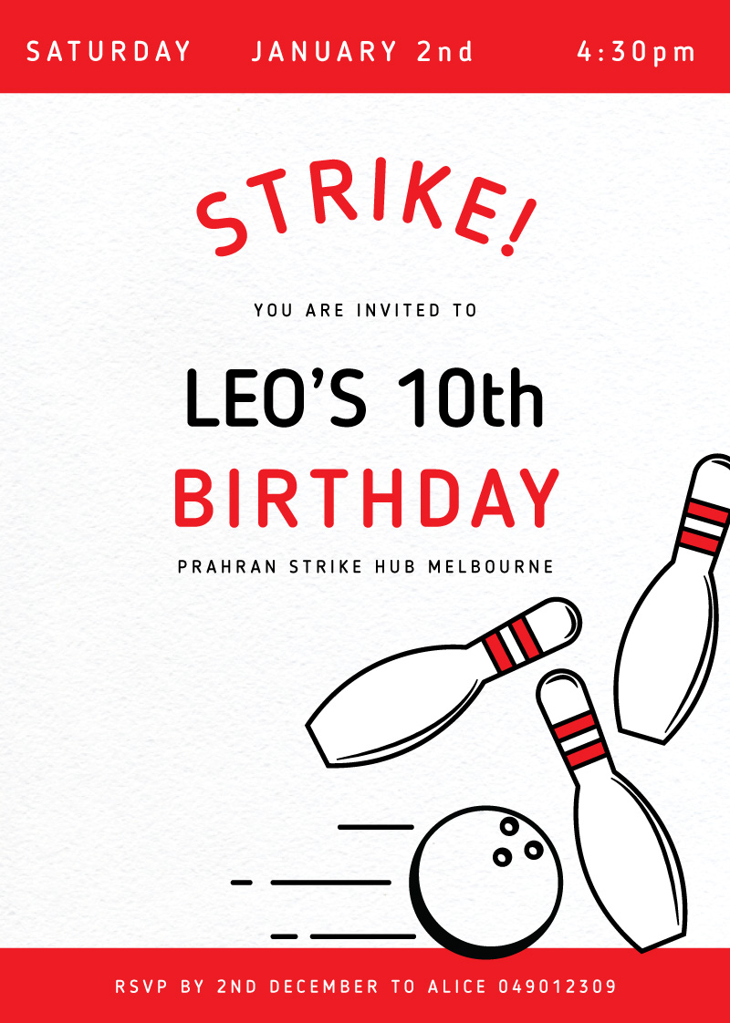 Bowling Strike - Birthday Invitations