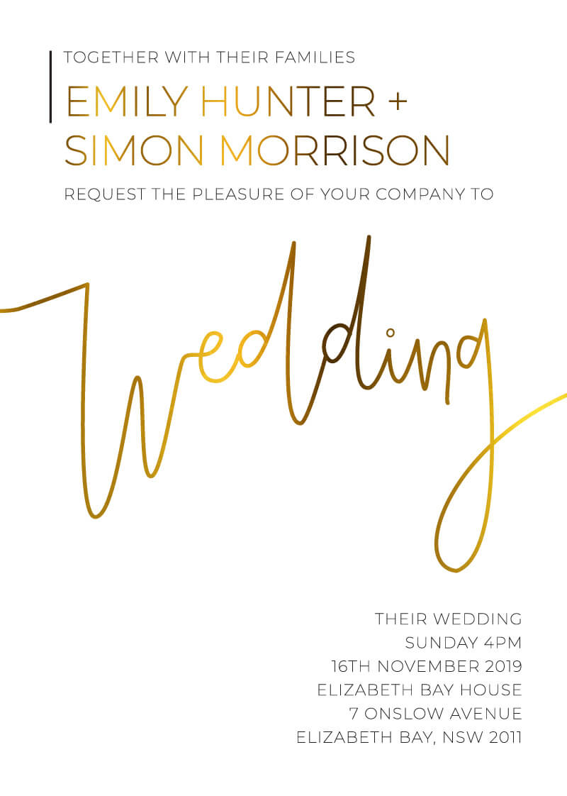 Minimalist Black And White Wedding Invitations - Metallic Prints design preview