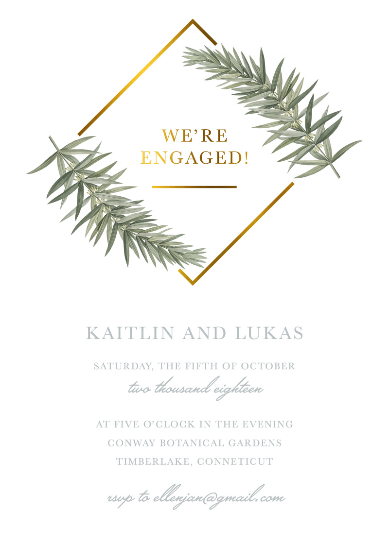 Diamond Branch Engagement Invitations - Metallic Prints design preview