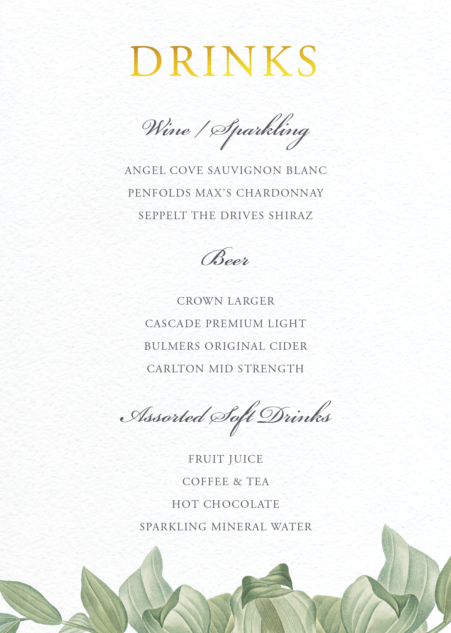 Branch Wedding Menu - Foil Stamp design preview