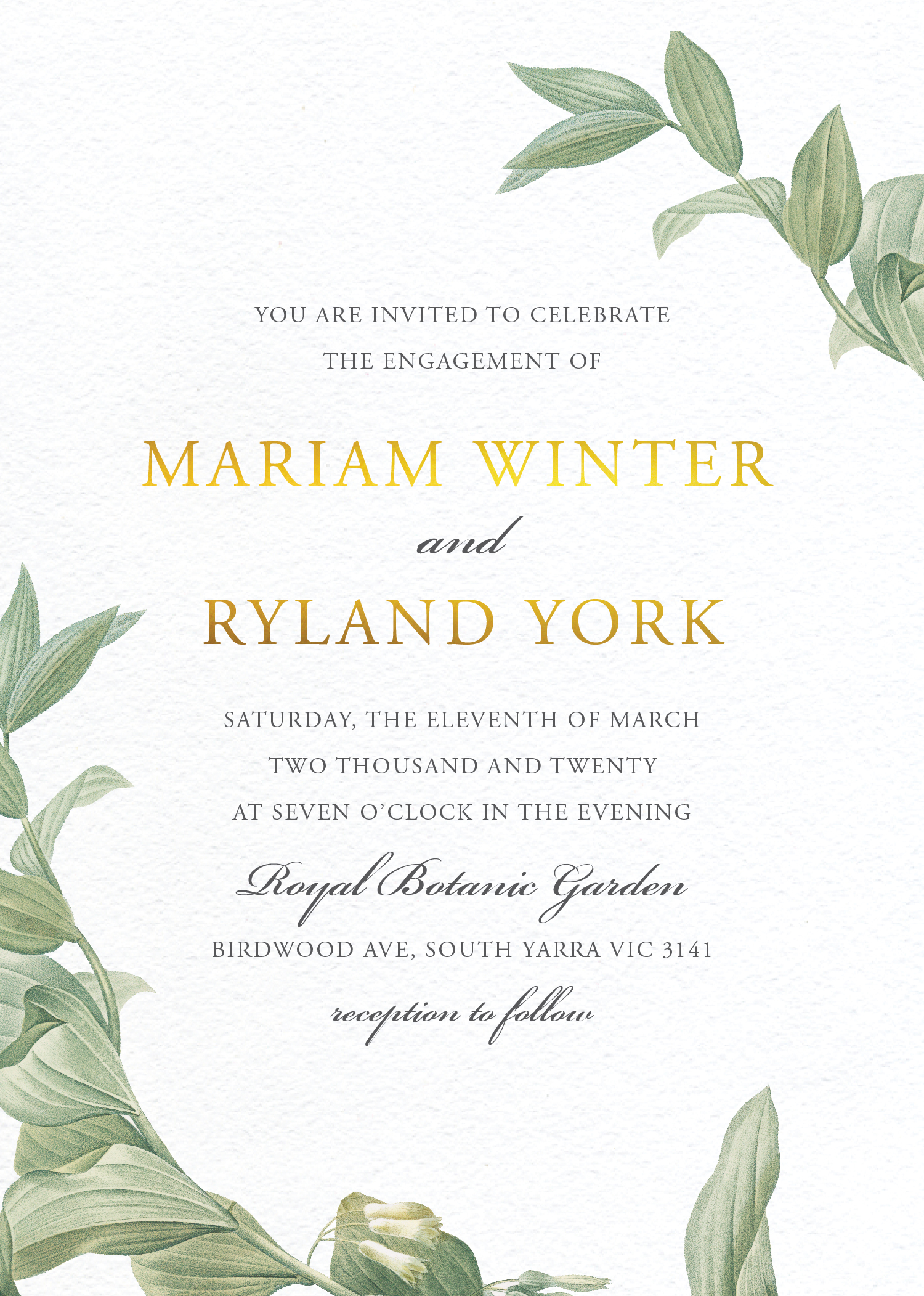 Branch Engagement Invitations - Foil Stamp design preview