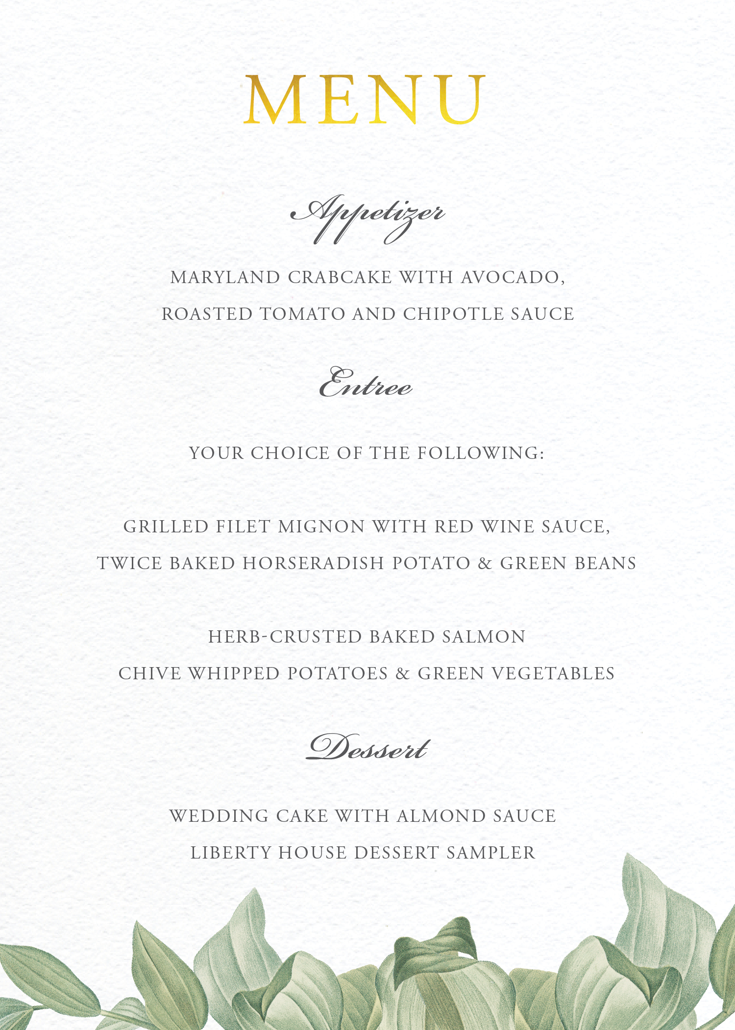 Branch Wedding Menu - Foil Stamp design preview
