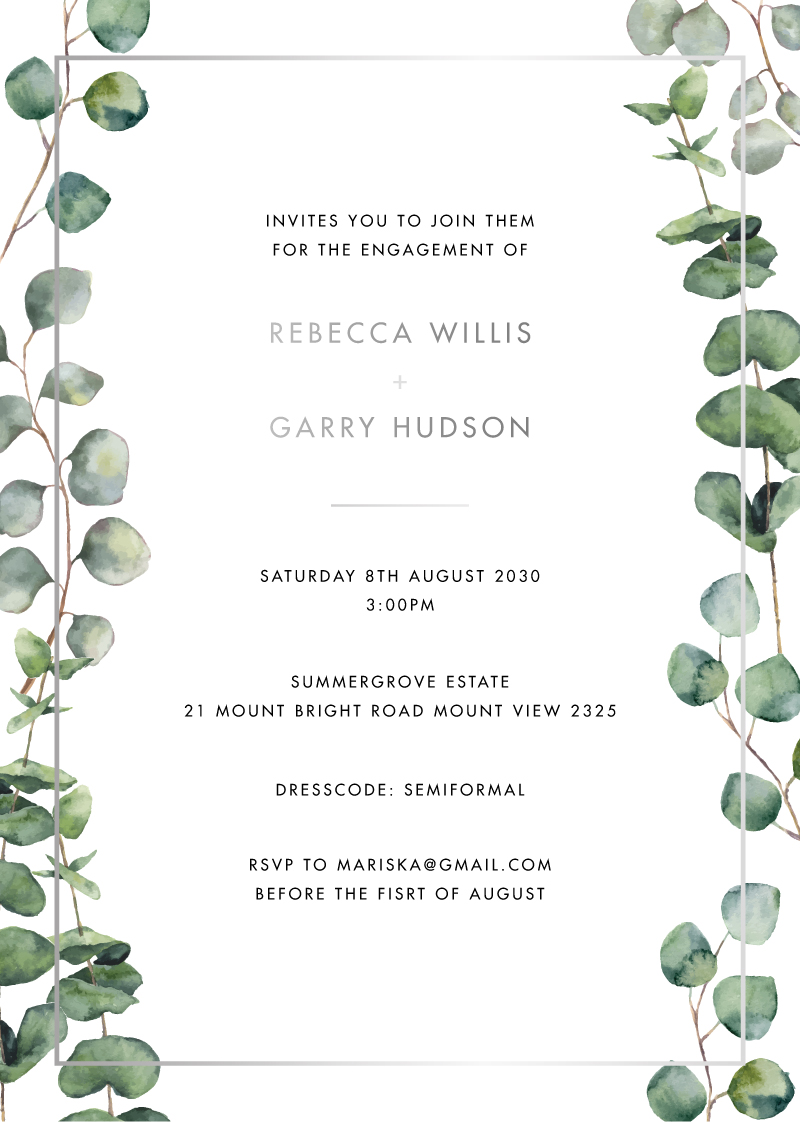 Eucalyptus Estate Engagement Invitations - Foil Stamp design preview