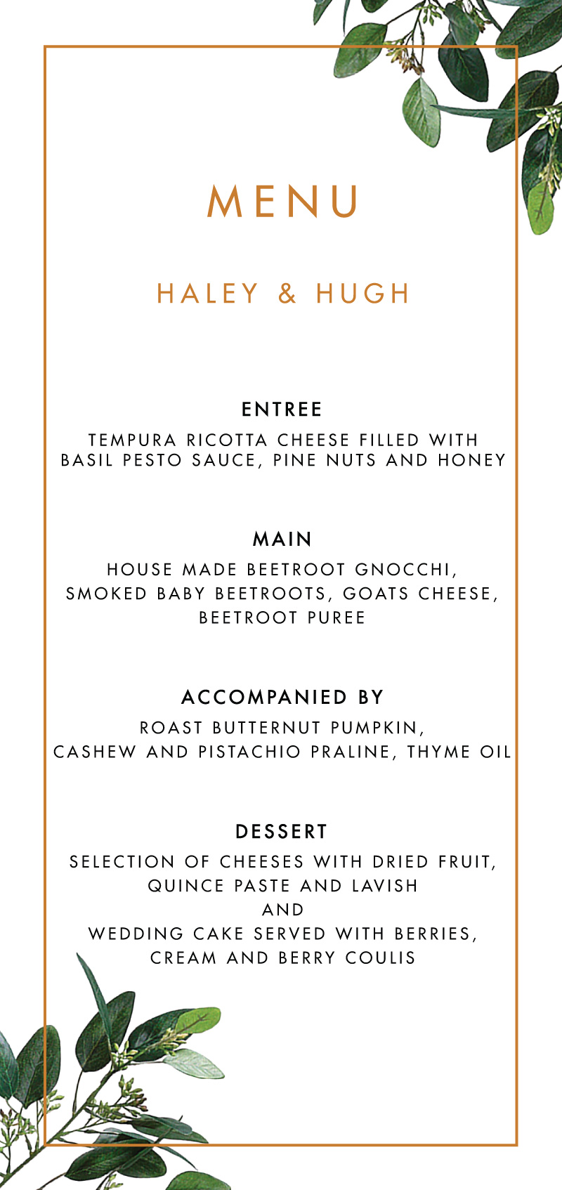 Garden Estate - Wedding Menu