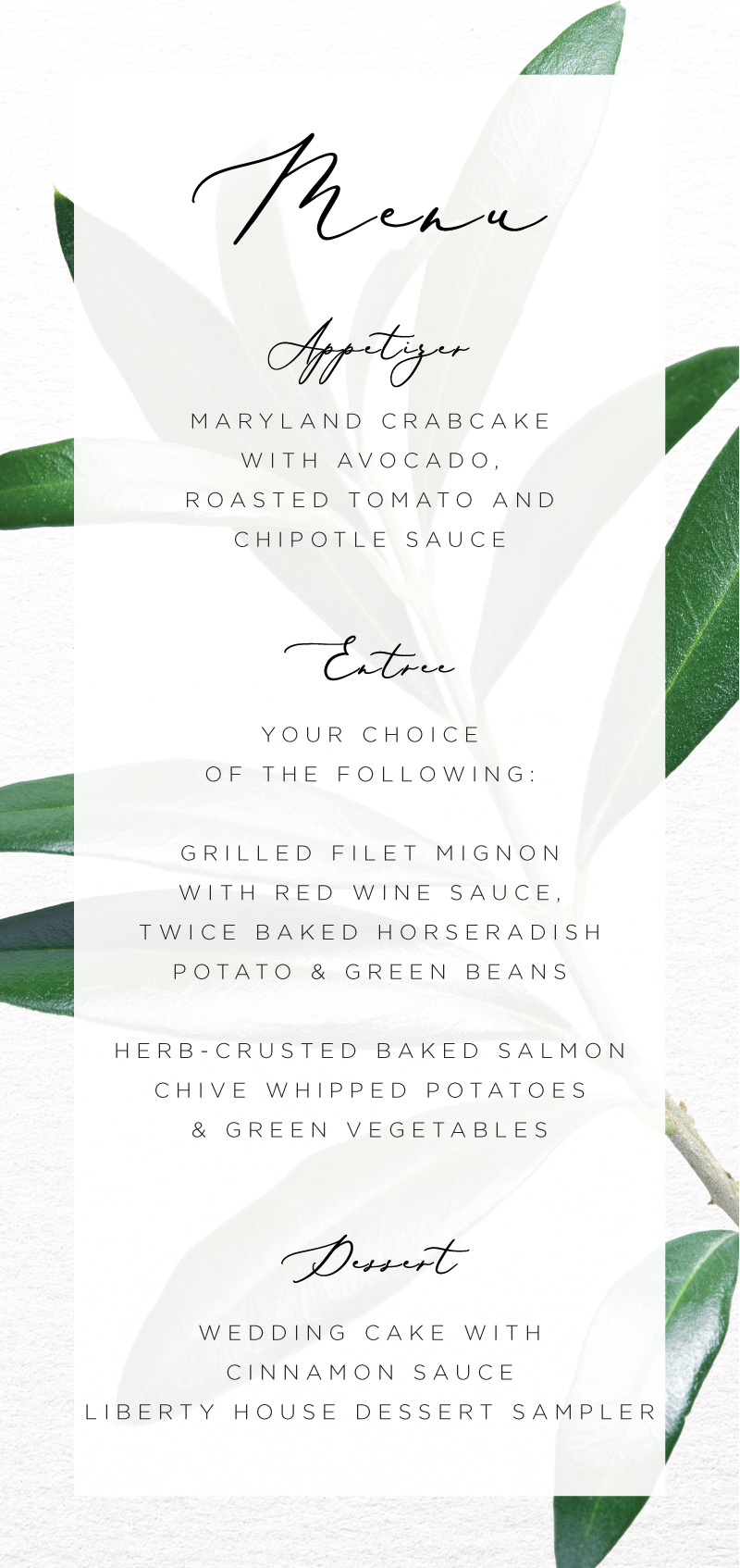 Olive Digital Printing Wedding Menu