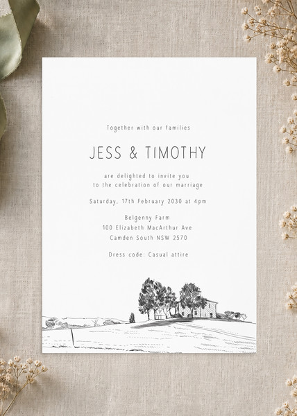 Farmyard Portrait wedding invitation design from Paperlust.