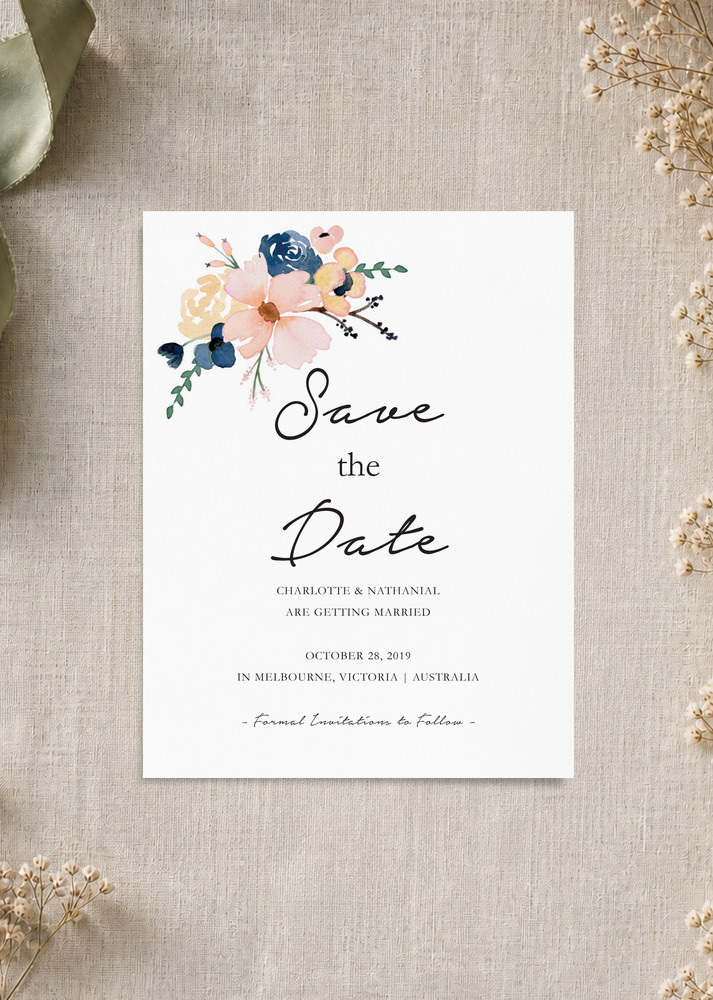 Blushing Blue Save The Date - Digital Printing design preview