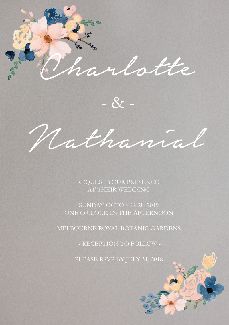 Blushing Blue Wedding Invitations - White Ink design preview