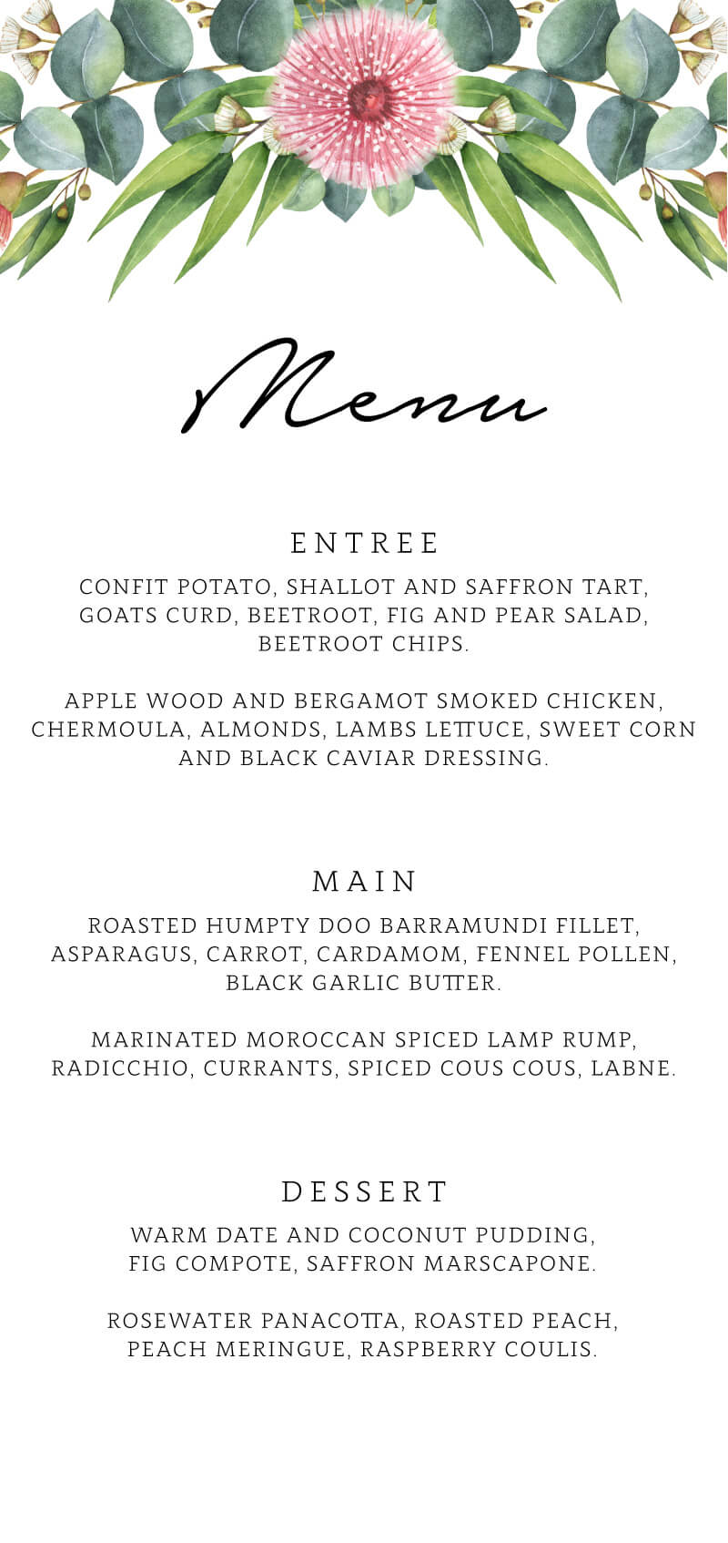 Flowering Gum Wedding Menu - Digital Printing design preview