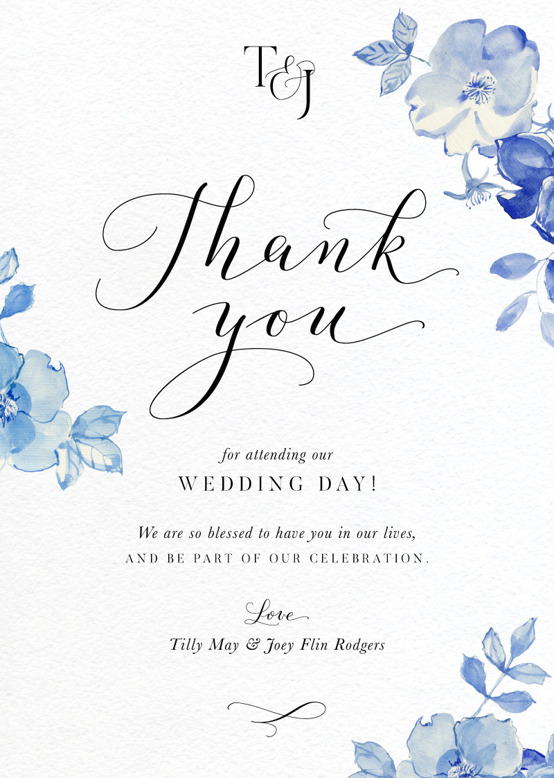 British Floral Wedding Thank You Cards - Digital Printing design preview