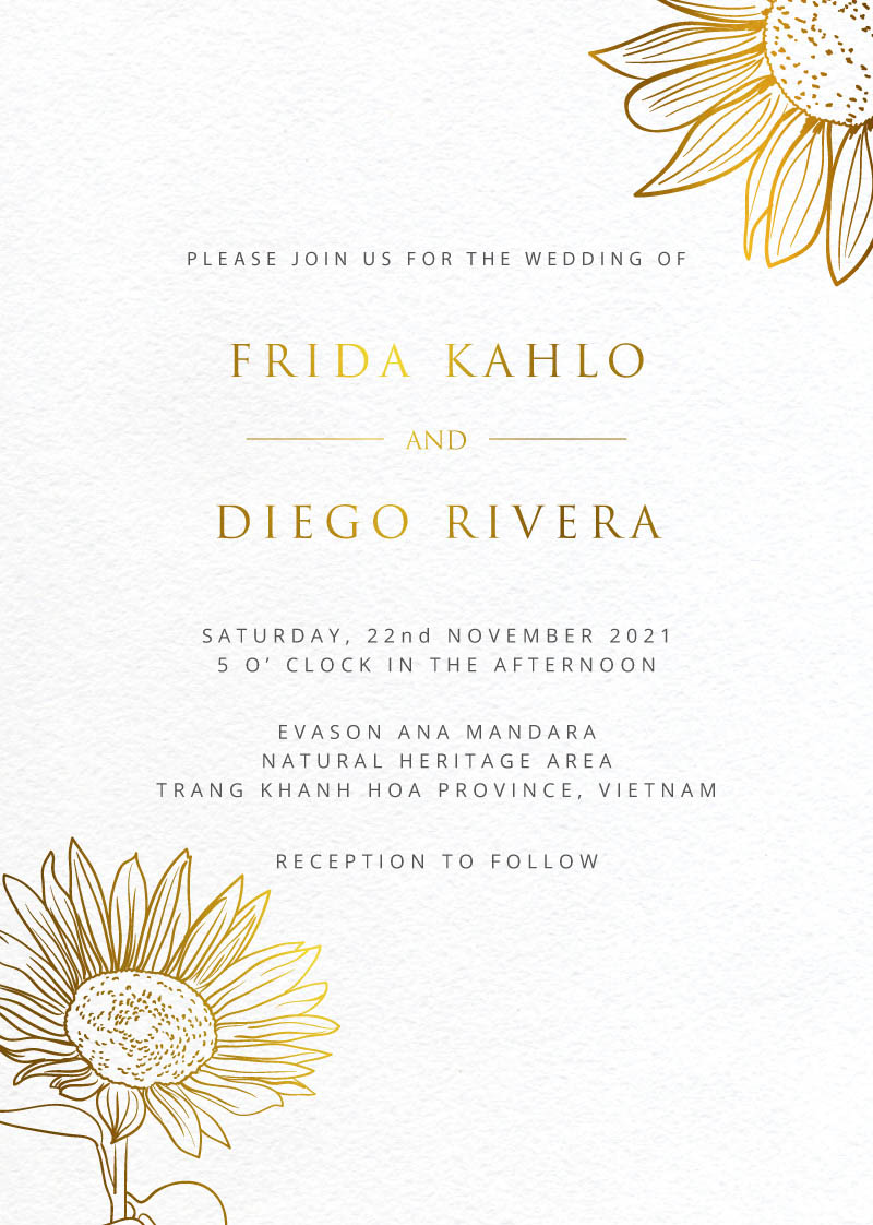 Golden Sunflower Wedding Invitations - Metallic Prints design preview