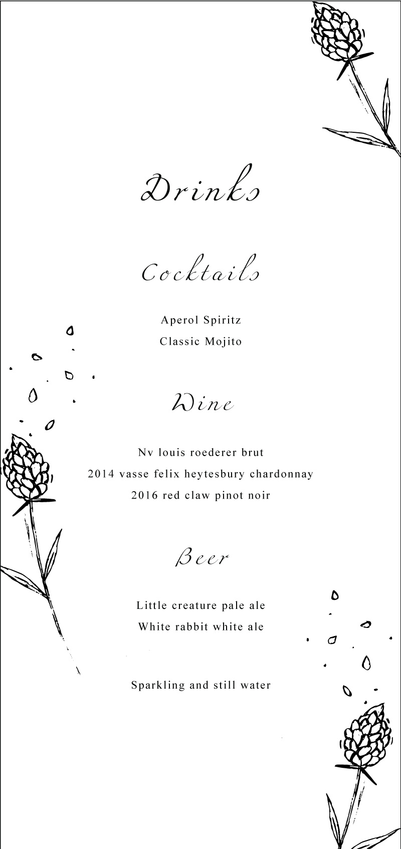 Wedding Petals - Wedding Menu