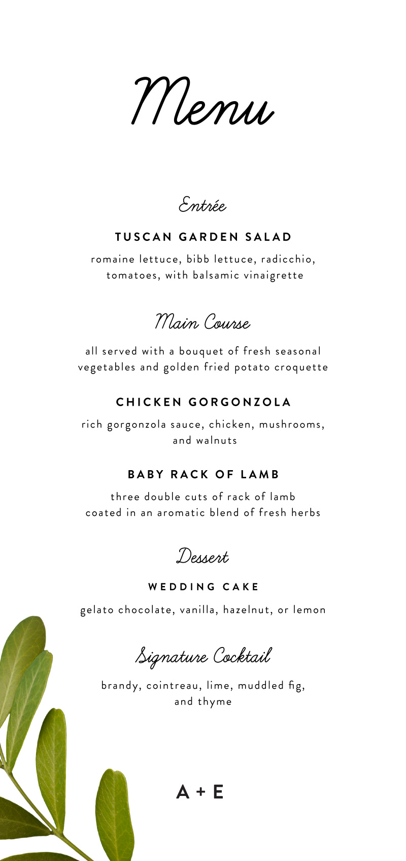 Leif Wedding Menu - Digital Printing design preview