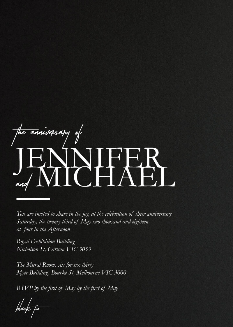 The BWM Wedding Anniversary Invitations - White Ink design preview