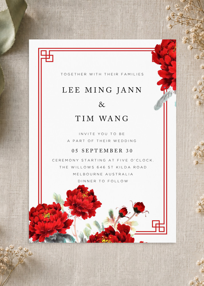 Red Peony - Wedding Invitations