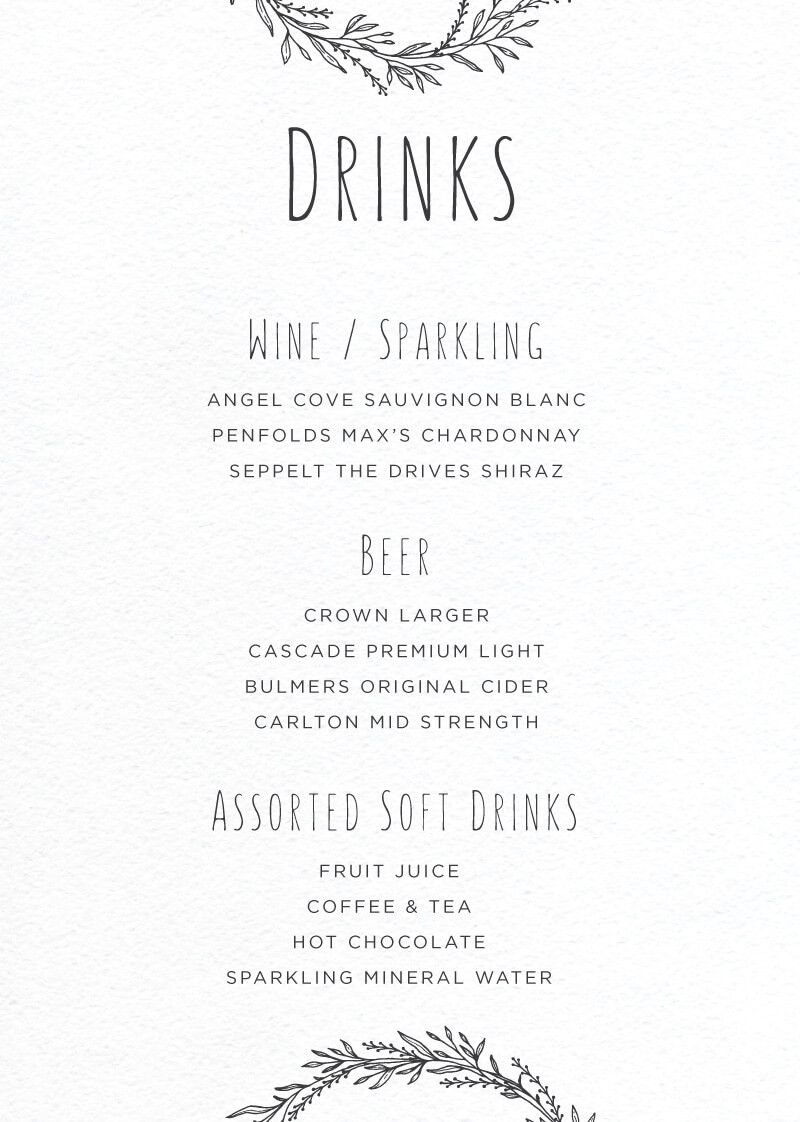 Blank Space Wedding Menu - Letterpress design preview
