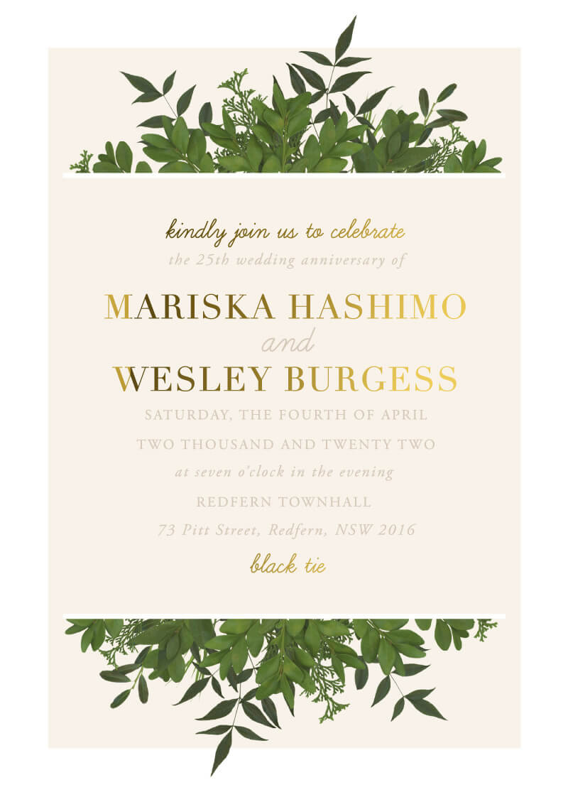 Mod Botanical Wedding Anniversary Invitations - Metallic Prints design preview