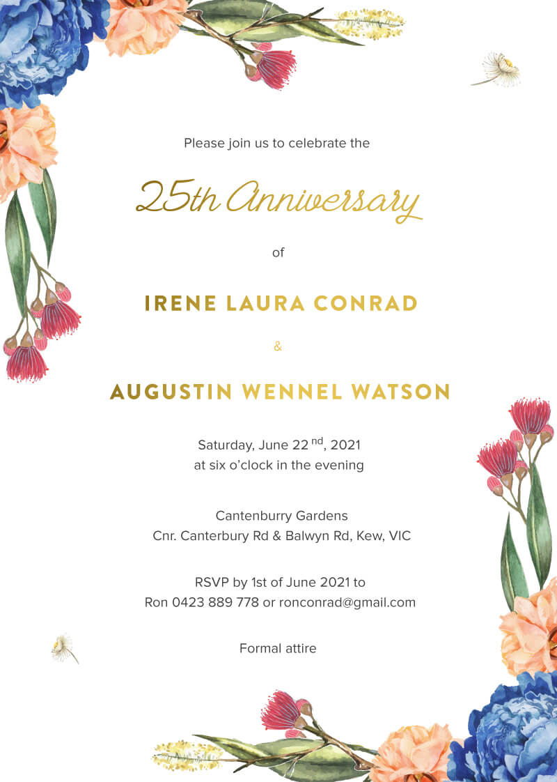 Garden Party Wedding Anniversary Invitations - Metallic Prints design preview