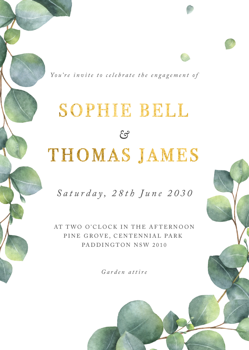 Eucalyptus Engagement Invitations - Flat Foil design preview
