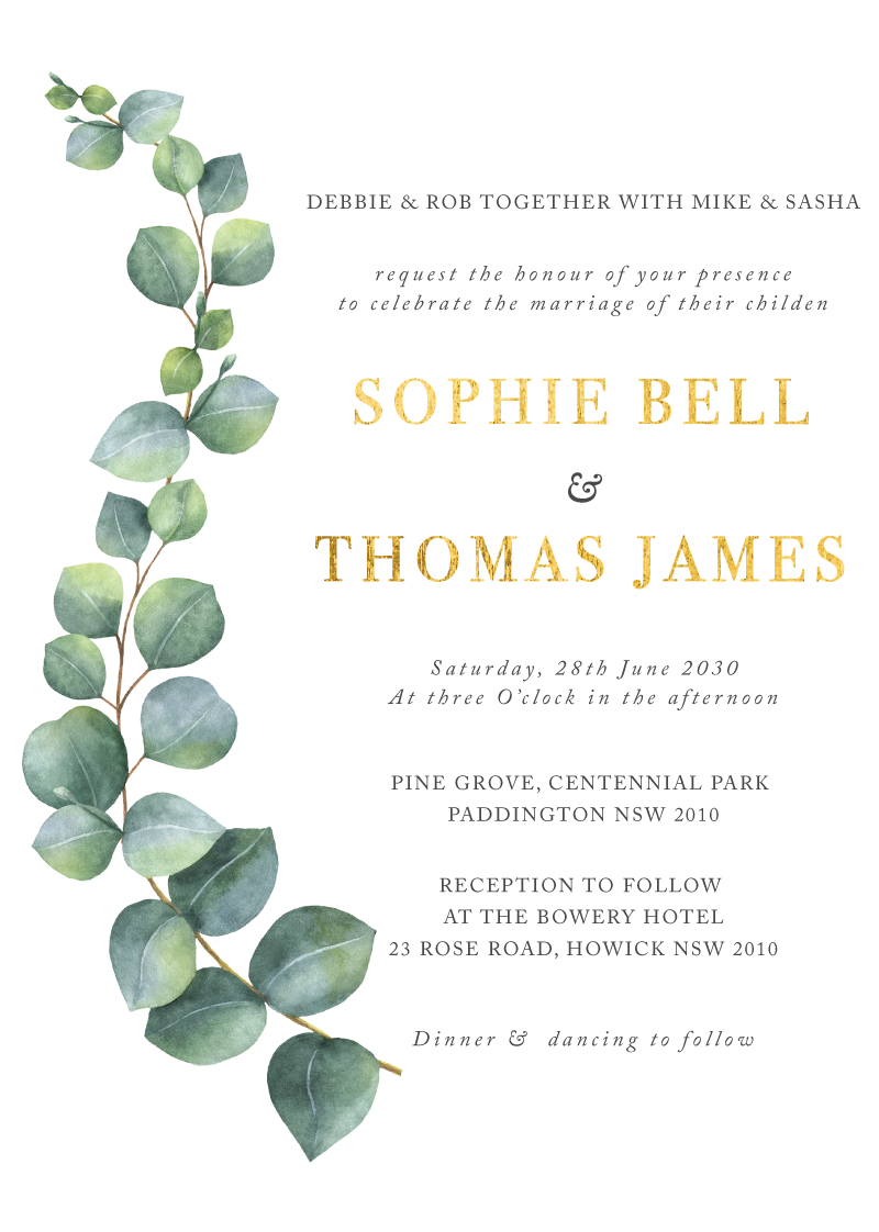 Eucalyptus Wedding Invitations - Foil Stamp design preview
