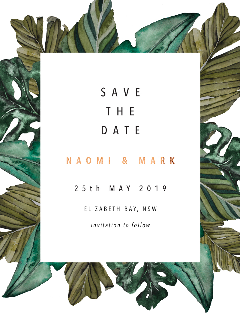 Moody Tropics Save The Date - Foil Stamp design preview