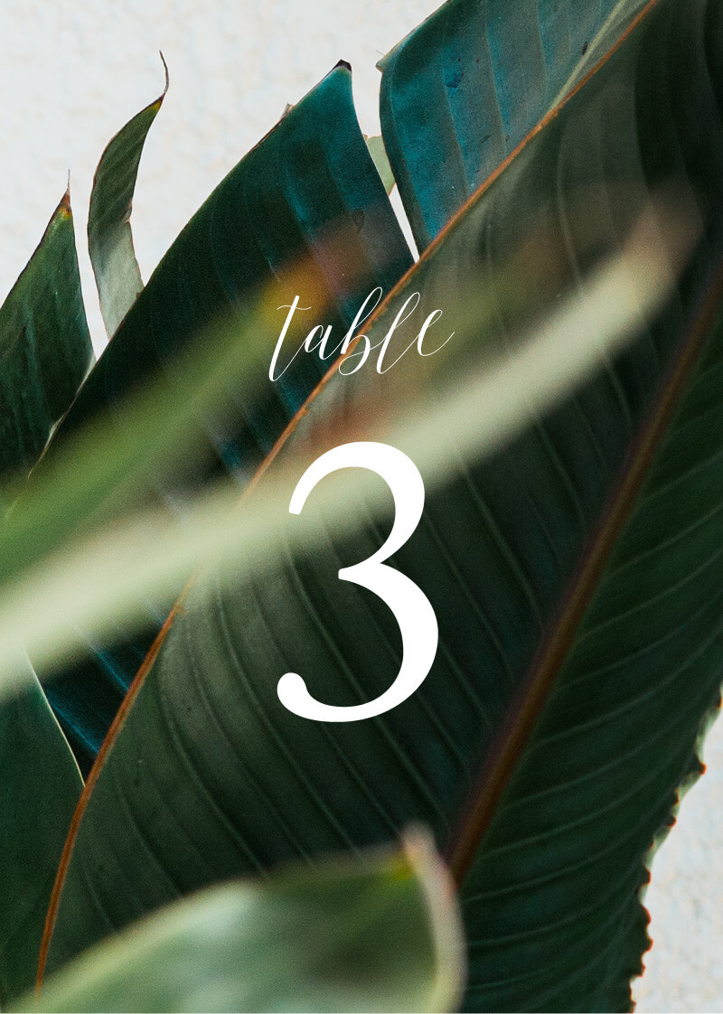 Tropical Leaves Table Numbers - Digital Printing design preview