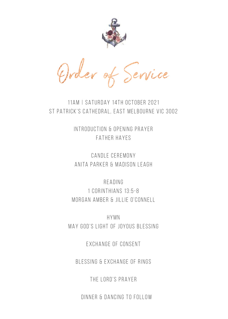 Flower Anchor Wedding Programs - Foil Stamp design preview