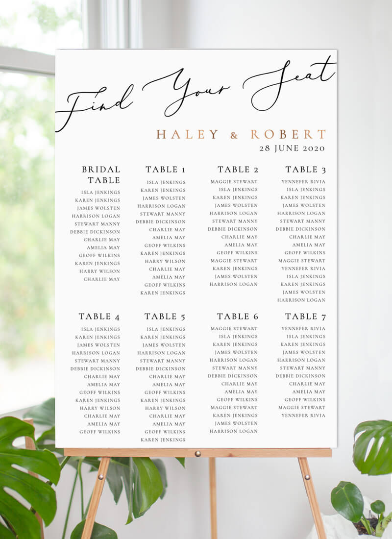 Rose Et Gris Wedding Seating Chart - Vinyl Foil design preview
