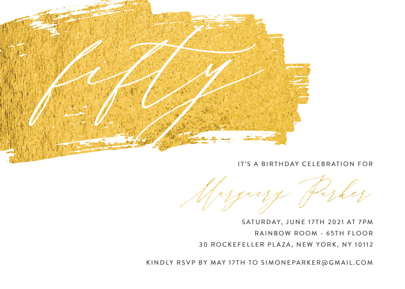 Golden Sweep Birthday Invitations - Flat Foil design preview