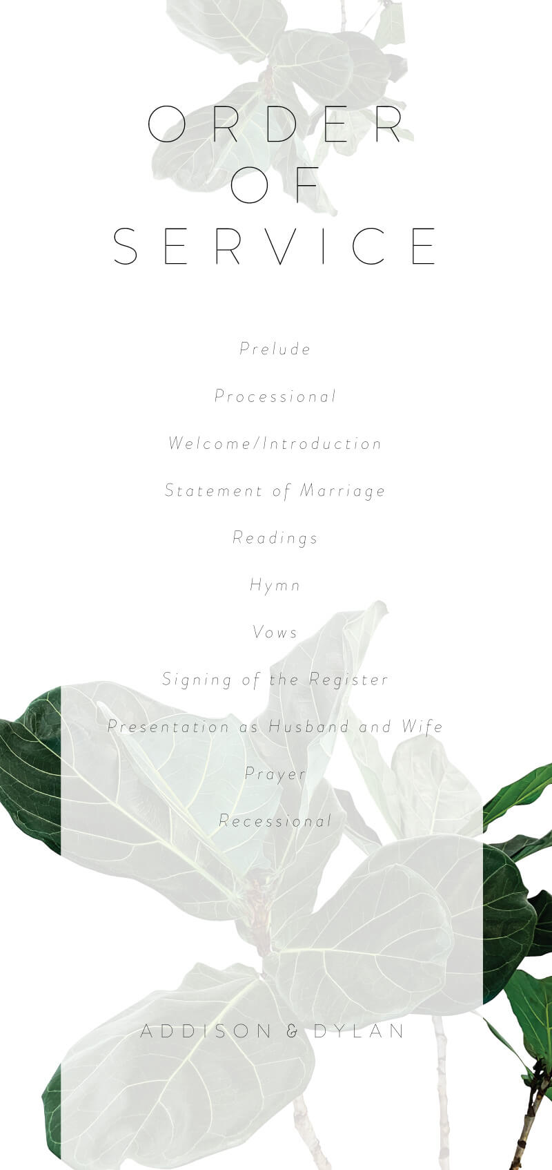 Fiddle Leaf Fig Wedding Programs - Digital Printing design preview