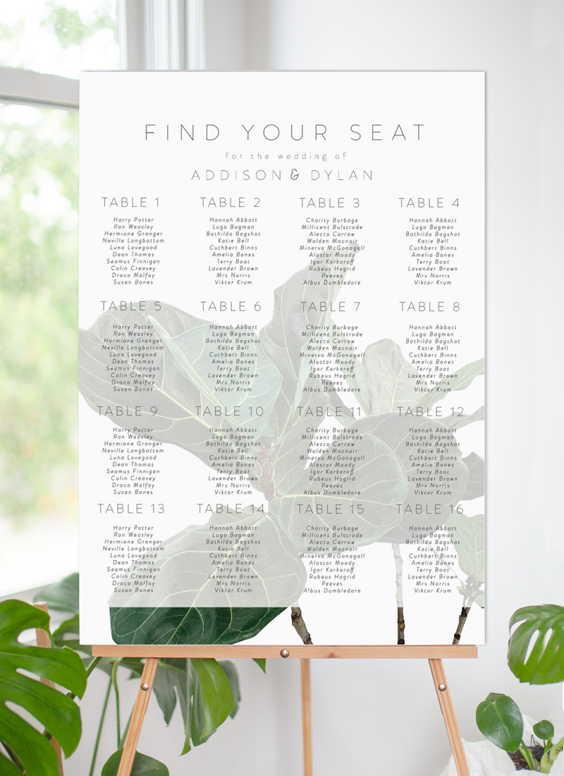 Fiddle Leaf Fig Wedding Seating Chart - Digital Printing design preview