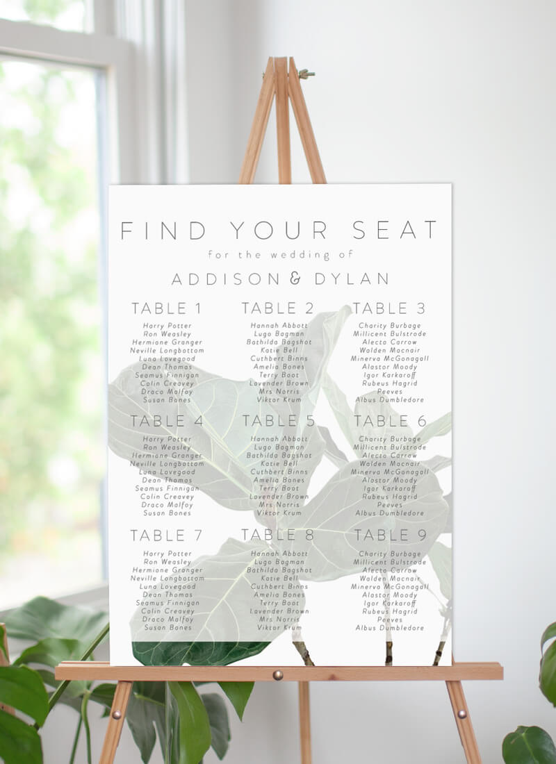 Fiddle Leaf Fig Wedding Seating Chart - Digital Printing design preview