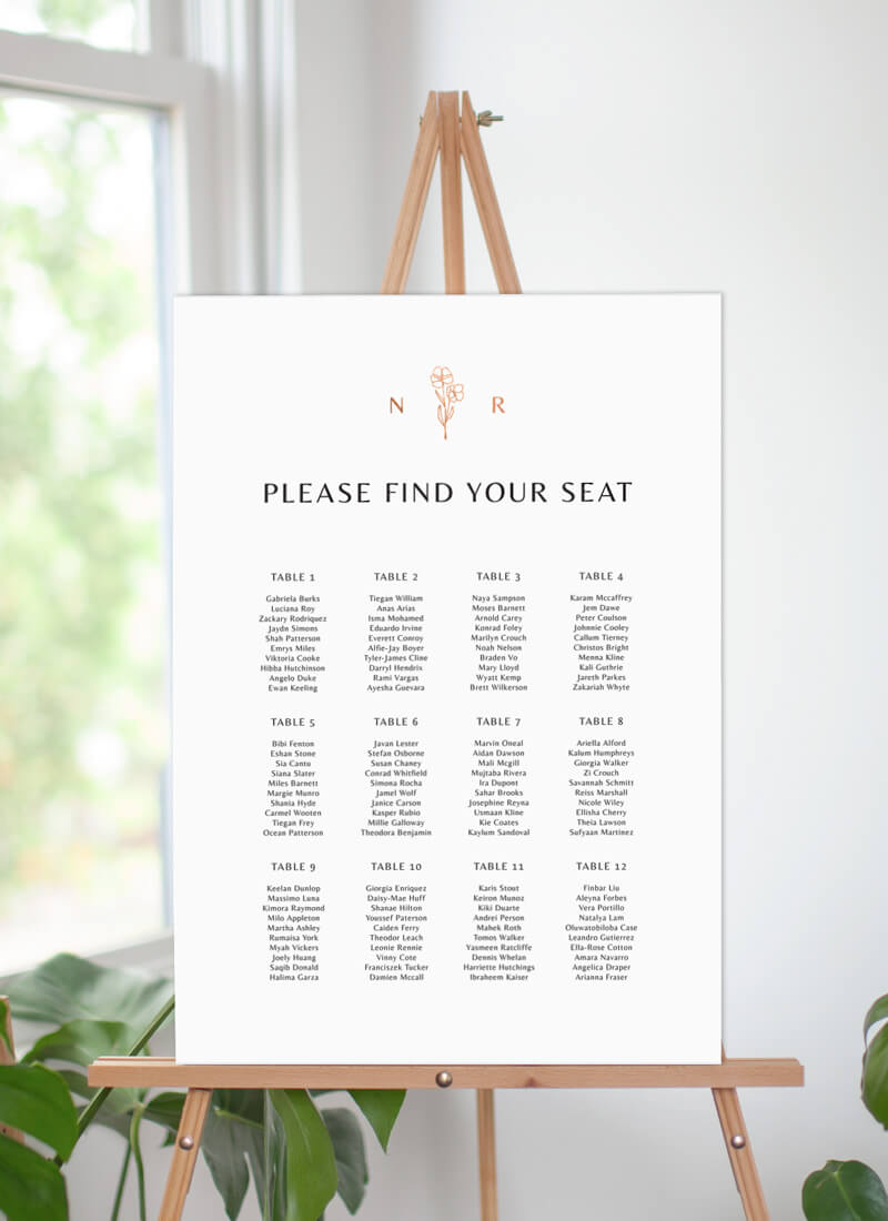 Rose Foil Arch Wedding Seating Chart - Vinyl Foil design preview