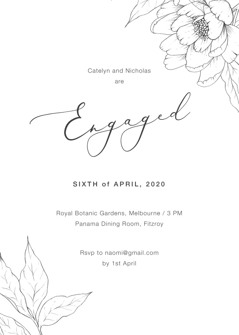Graphite Blooms Engagement Invitations - Digital Printing design preview