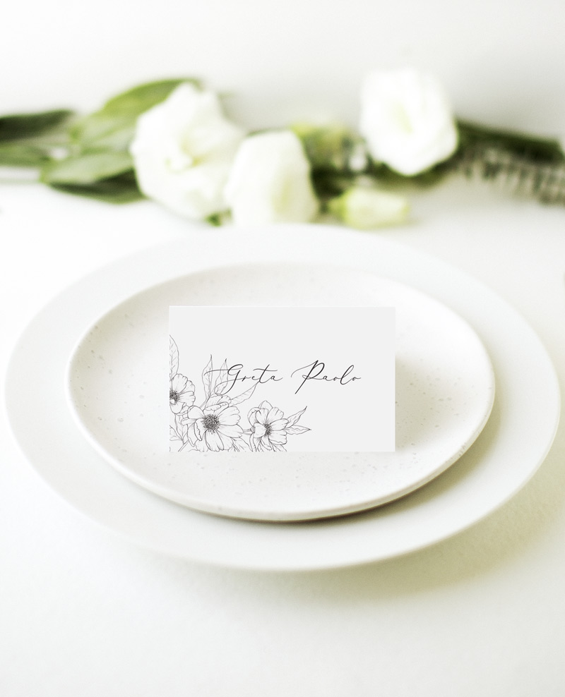 Graphite Blooms Wedding Place Cards - Digital Printing design preview