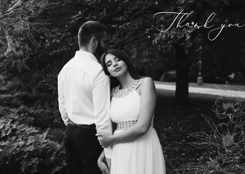Graphite Blooms Wedding Thank You Cards - Digital Printing design preview