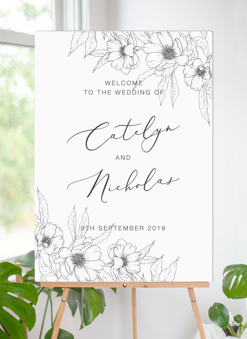 Graphite Blooms Wedding Signs - Digital Printing design preview