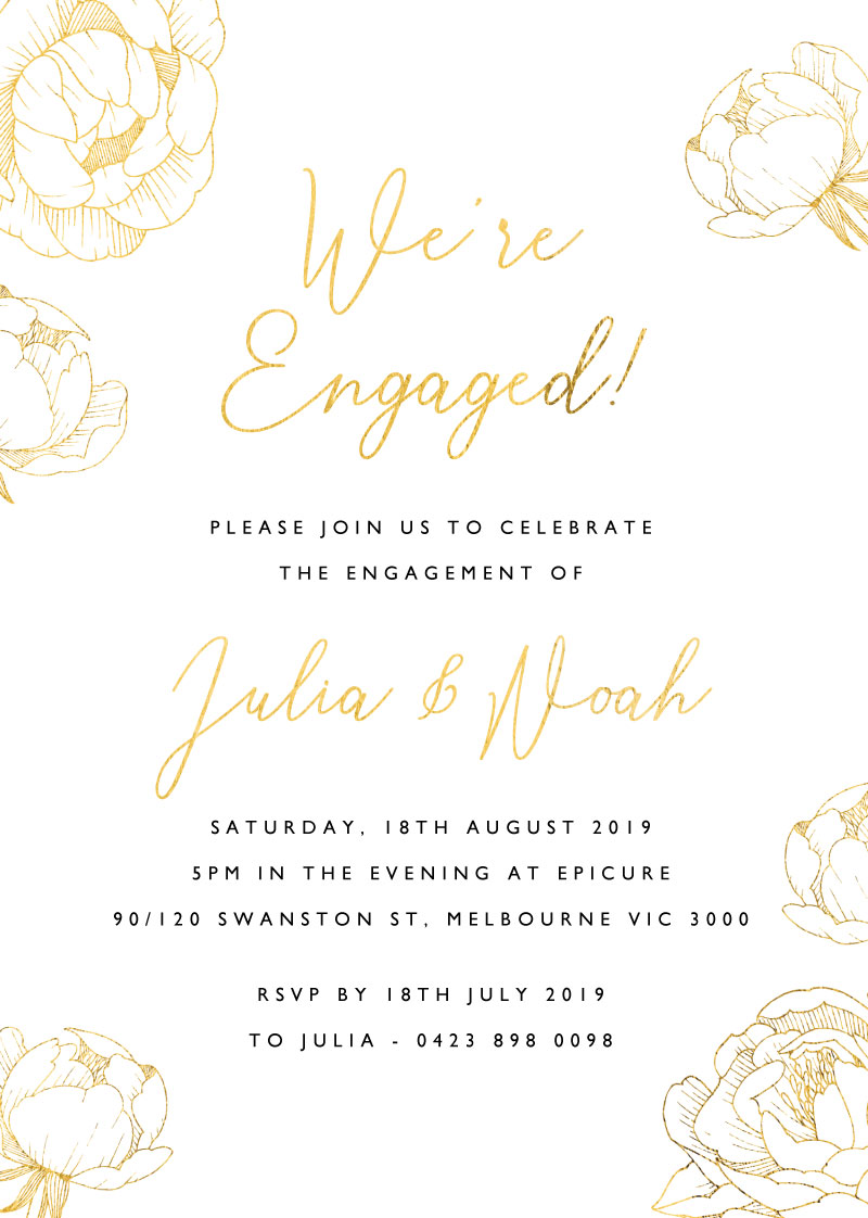 Peony Bloom Engagement Invitations - Flat Foil design preview