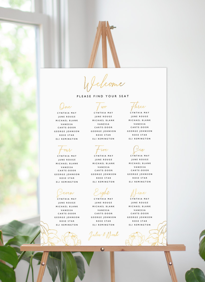 Peony Bloom Wedding Seating Chart - Vinyl Foil design preview