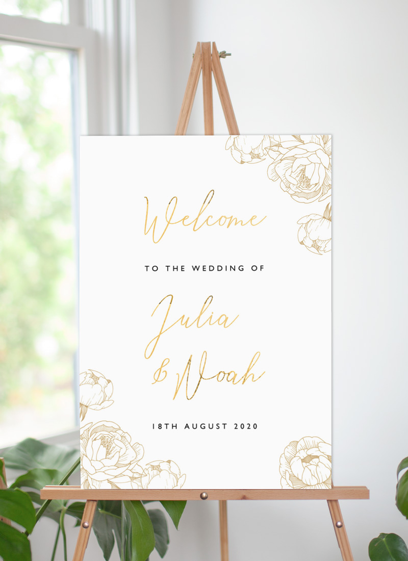 Peony Bloom Wedding Signs - Vinyl Foil design preview