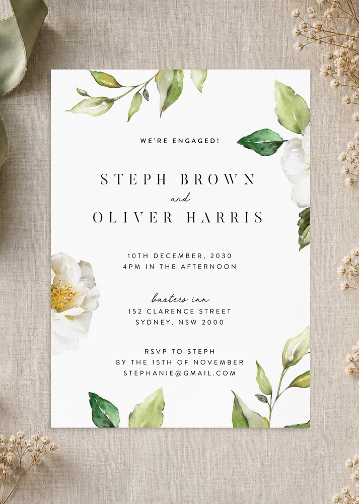 White Garden Engagement Invitations - Digital Printing design preview