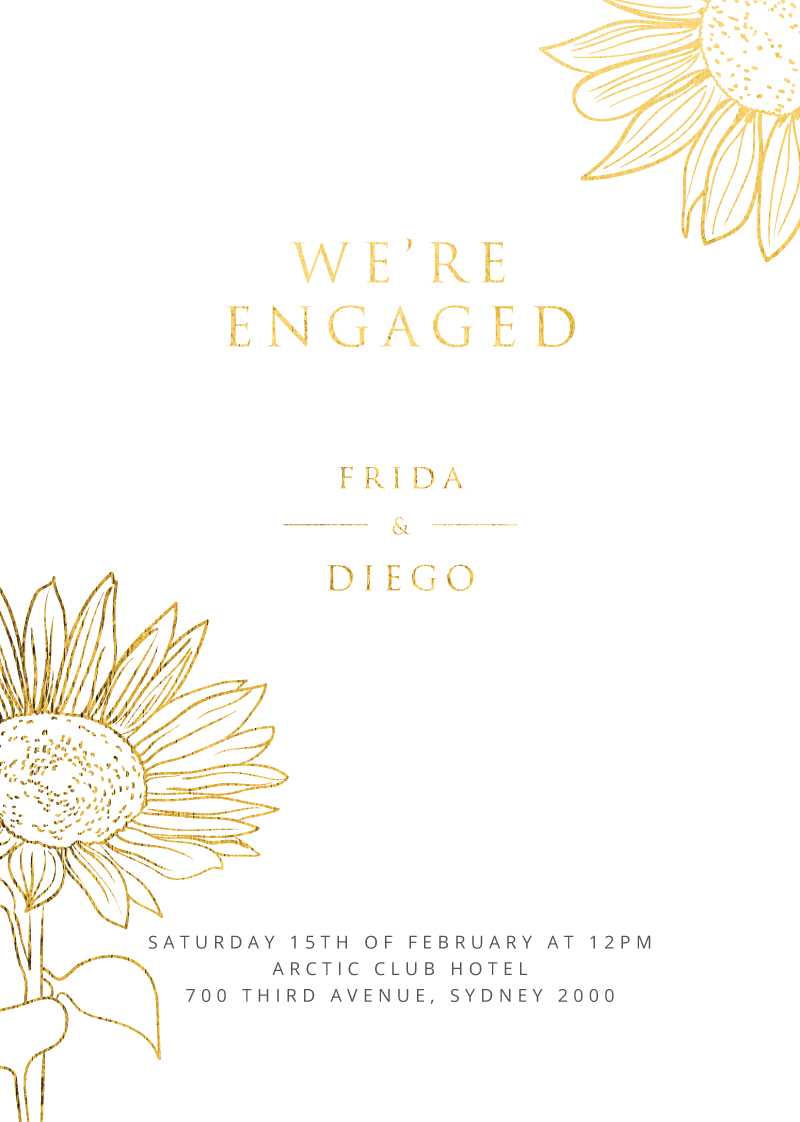 Golden Sunflower Engagement Invitations - Flat Foil design preview