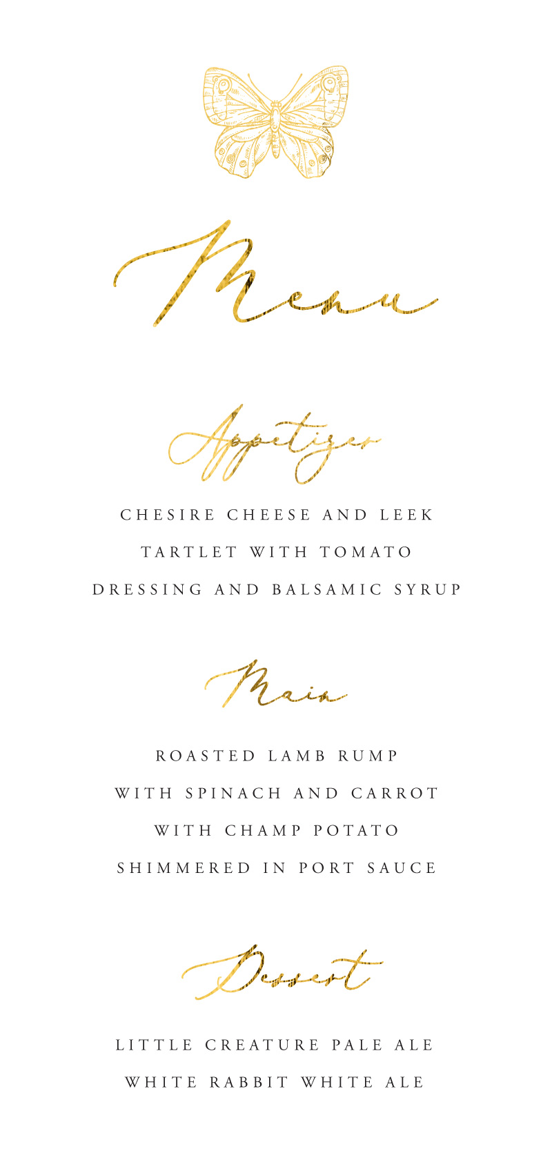 Golden Butterfly - Wedding Menu