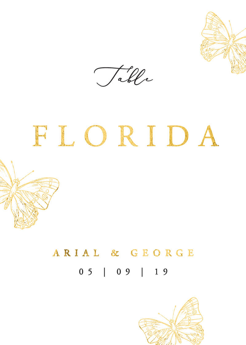 Golden Butterfly - Table Numbers