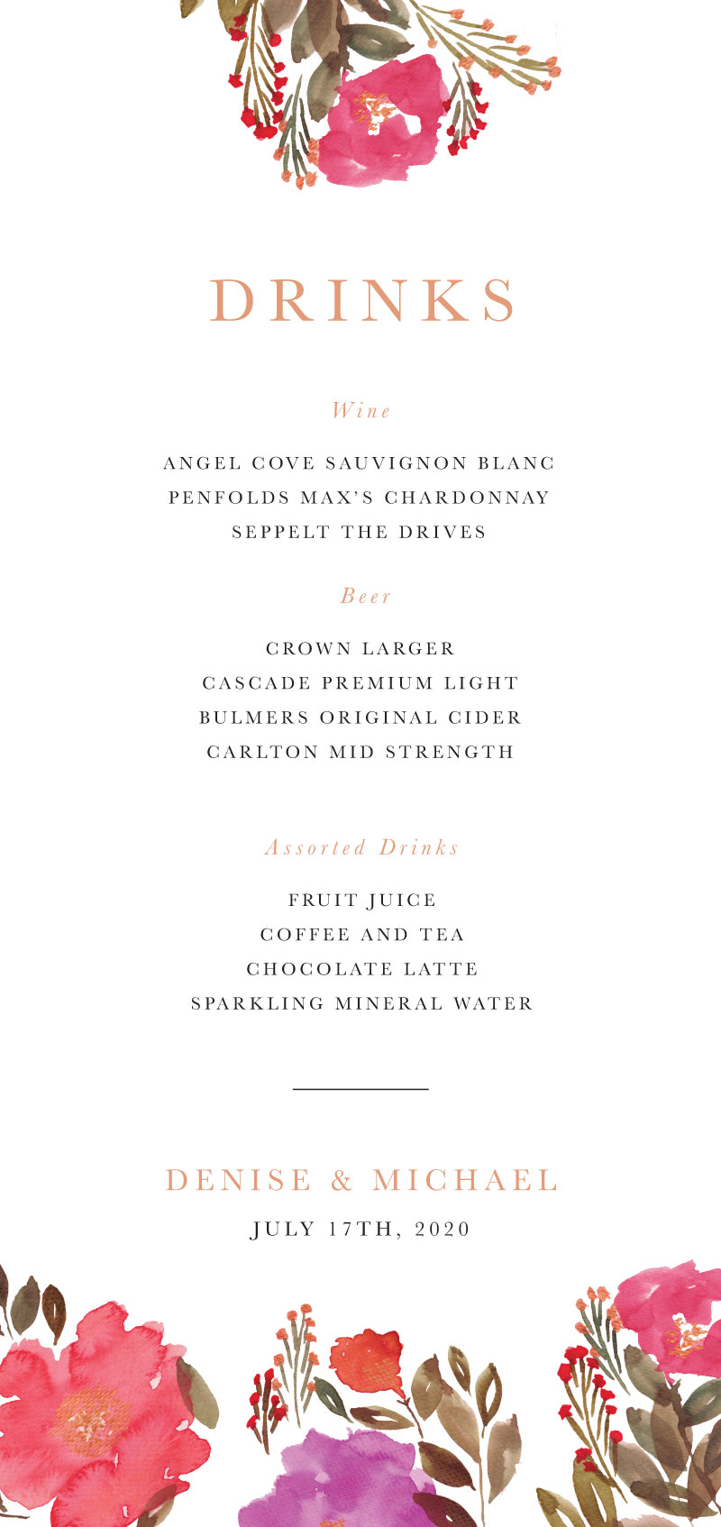 Violet Fall Wedding Menu - Digital Printing design preview