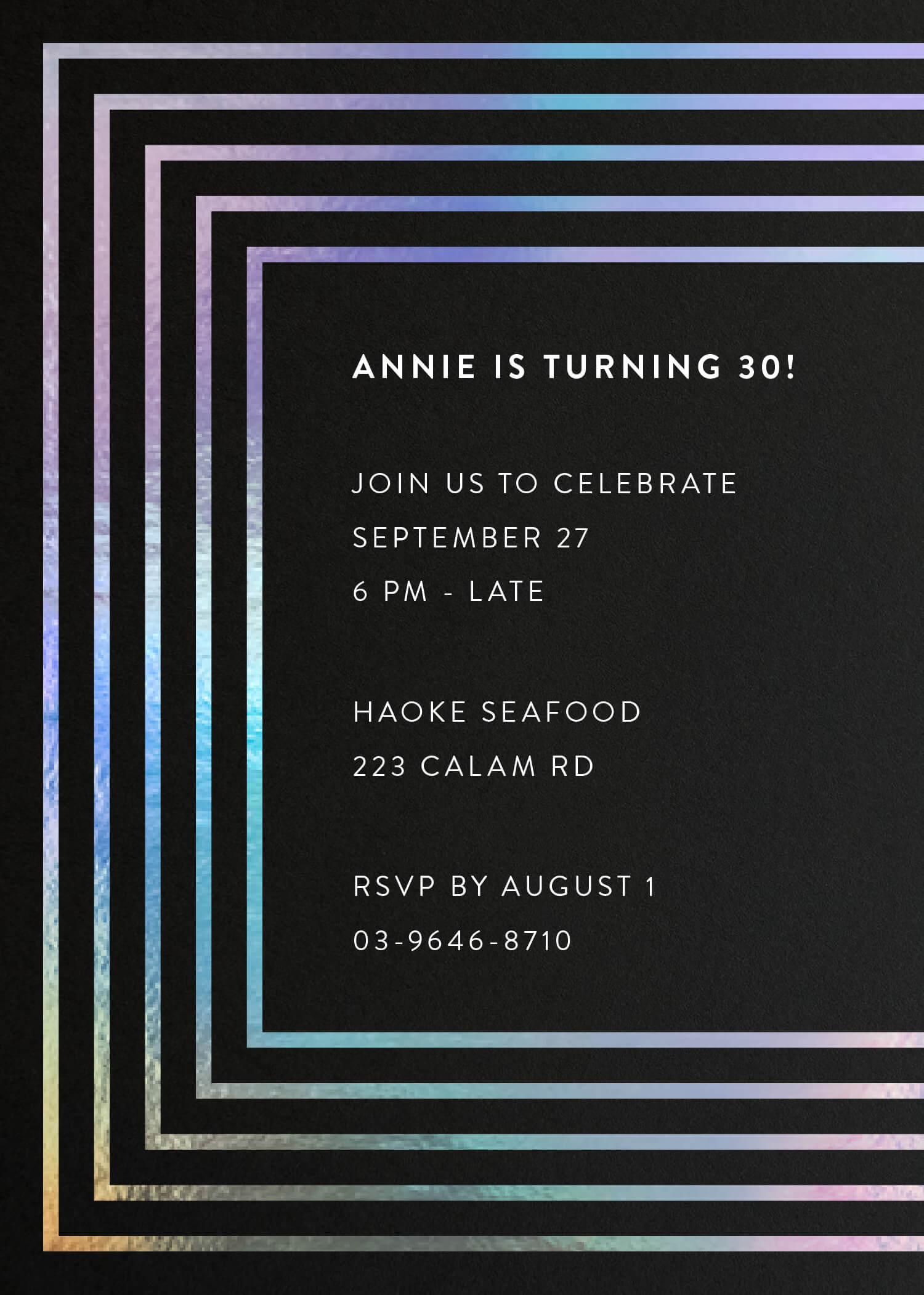 Framed Birthday Invitations - Colour Stock + Foil design preview
