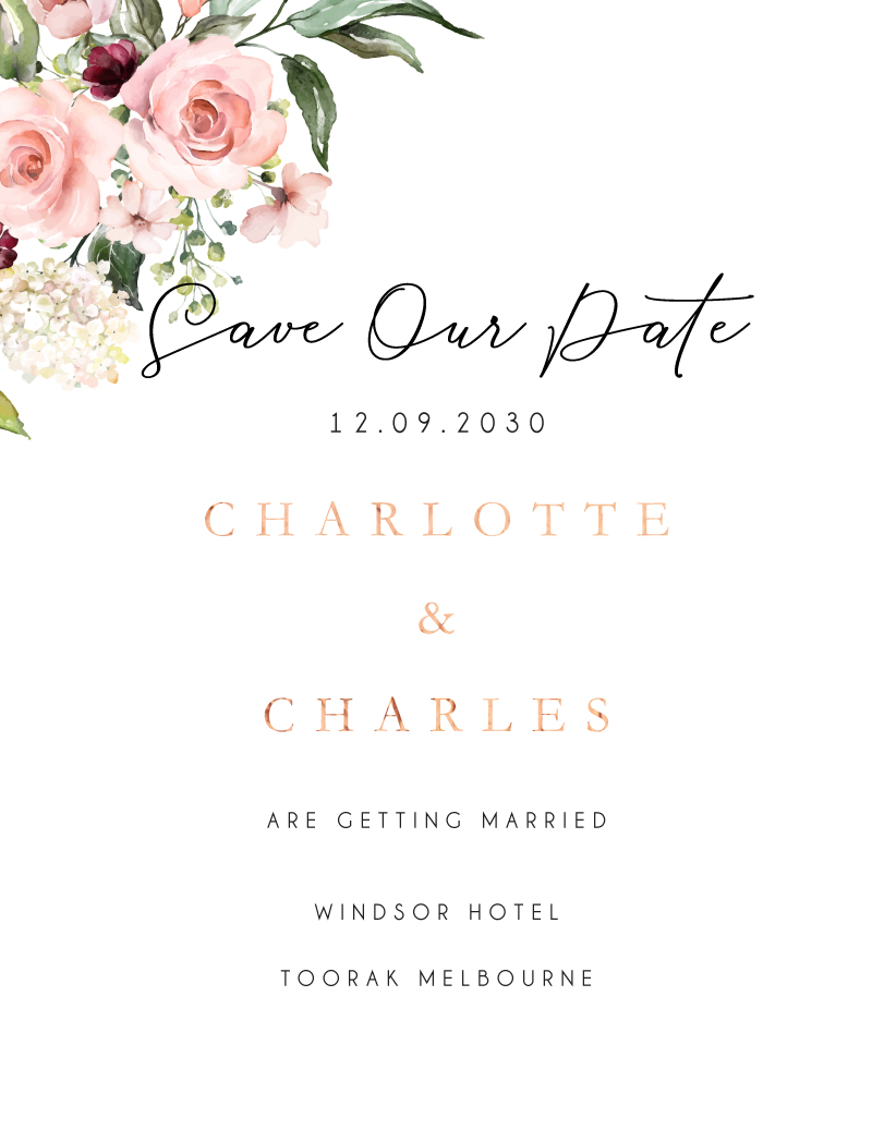 Burnt Butter Cakes Save The Date - Flat Foil design preview