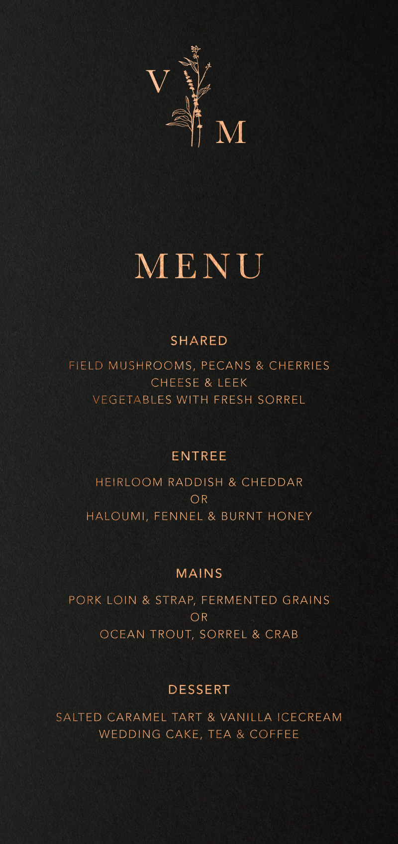 Dark Romance Wedding Menu - Colour Stock + Foil design preview
