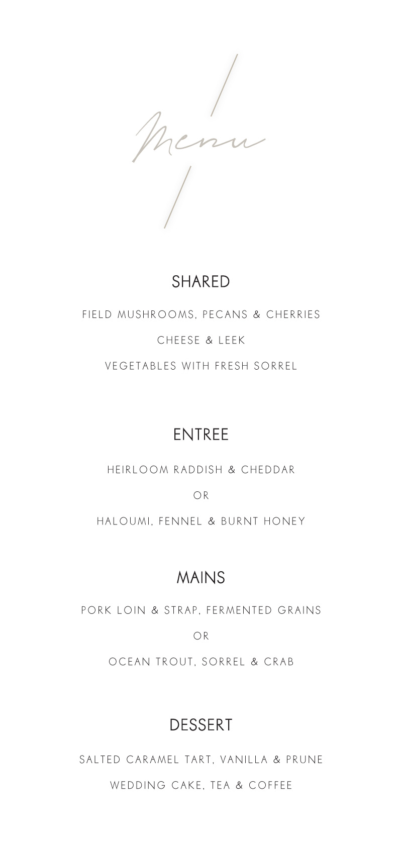 Blanc Mode - Wedding Menu